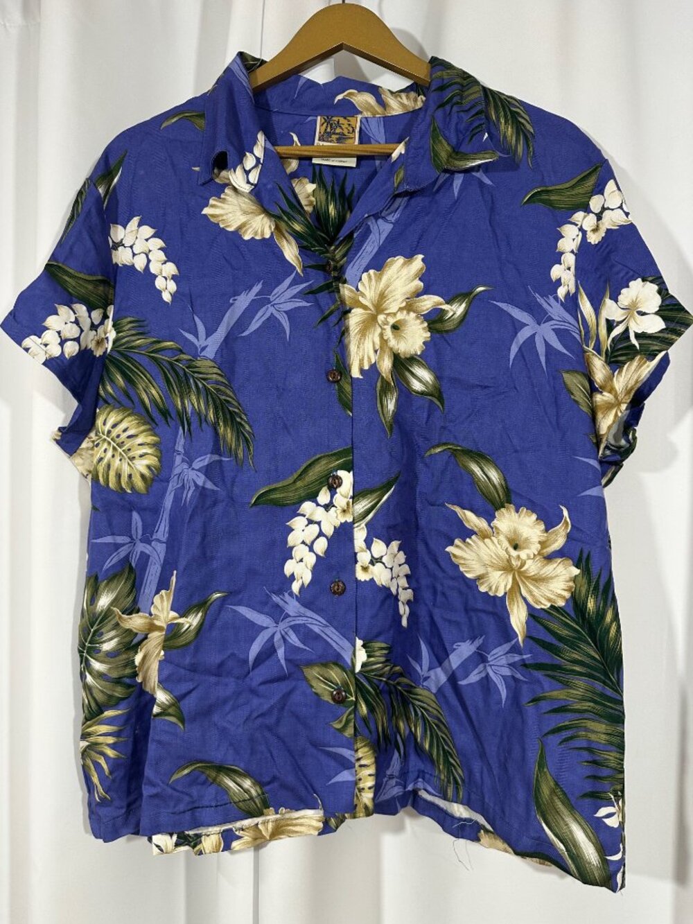 Winnie Fashion Made in Hawaii Blue Tropical Floral Rayon Button Shirt 2XL Summer